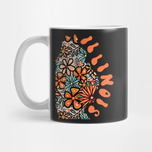 Illinois State Design | Artist Designed Illustration Featuring Illinois State Outline Filled With Retro Flowers with Retro Hand-Lettering Mug